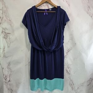 Seraphine Dress Womens 10 Medium Maternity Nursing Wrap Navy Short Sleeve Knee